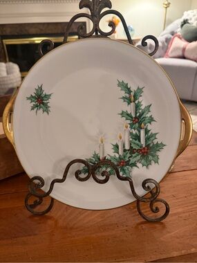 TIRSCHENREUTH PASCO CHRISTMAS HOLLY CANDLE  CAKE DISH 2 HANDLE NOEL PATTERN P T